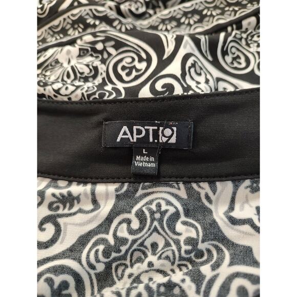 Apt 9 Black White Geometric Faux Wrap Dress Size Large Stretch Side Tie Attached - Picture 9 of 11